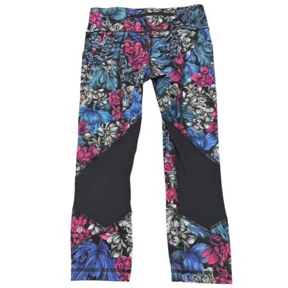 LULULEMON RARE Pace Rival Crop 22" Size 4 Nocturnal Floral Multi - Picture 3 of 5